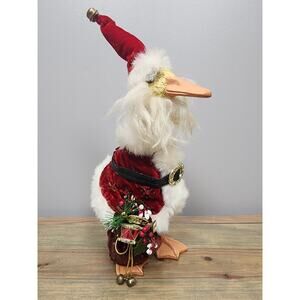 Santa Duck Figurine Red Velvet Outfit White Faux Fur Trim 11"